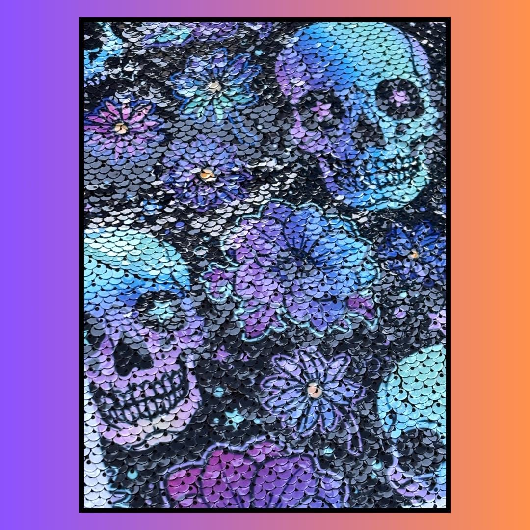 Cyberpunk Skull Sequin Drawstring Bag