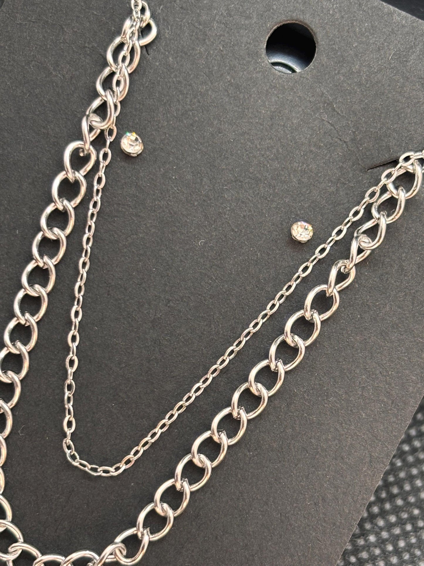 Silver Stainless Steel Bracelet Set & Crystal Stud Earrings