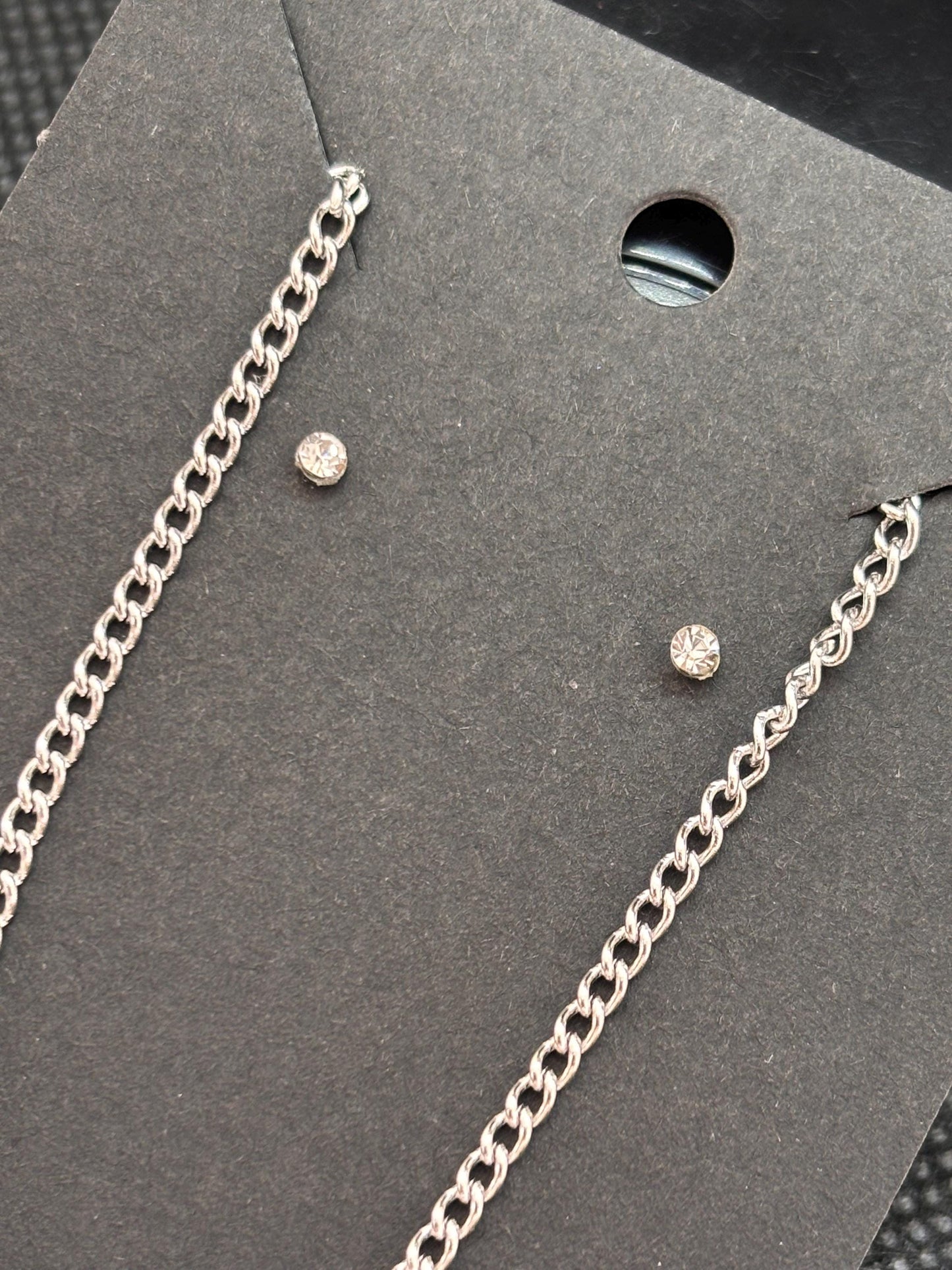 Dainty Silver Bracelet & Crystal Stud Earrings Set