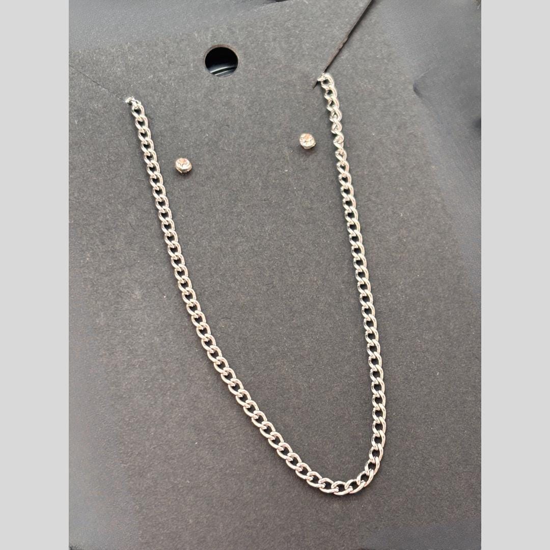 Dainty Silver Bracelet & Crystal Stud Earrings Set
