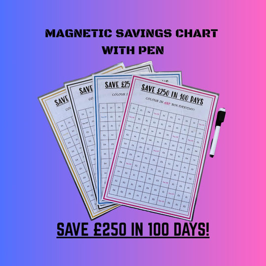 Magnetic, Fridge Saving Chart With Pen, Save 250 Pounds In 100 Days