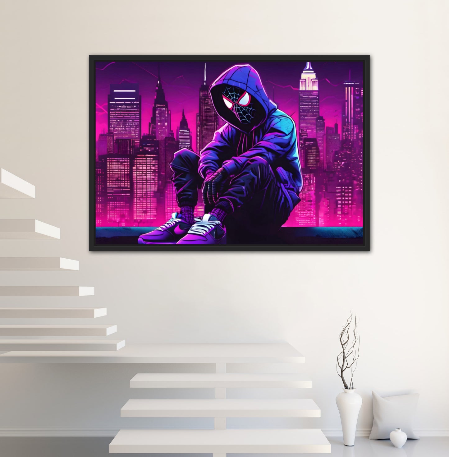 Spider-Man Prints, , Spider Man Gifts, Unique Gifts, Spider-Man Prints, Large Prints, Hooded Spiderman, Purple Prints, City Skyline Art