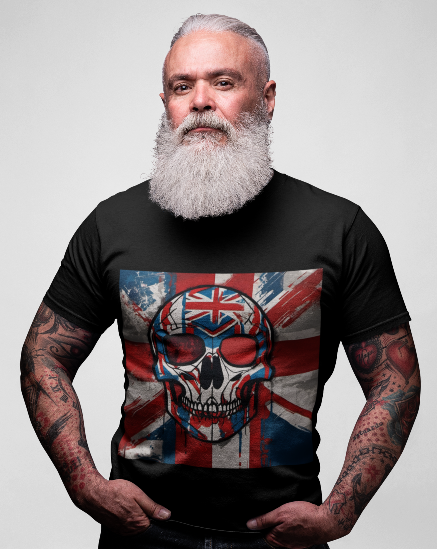 Here is our skull and Union Jack brush print t-shirt, a dynamic blend of patriotic style and unbeatable comfort. Crafted for ultimate comfort, this unisex soft-style t-shirt redefines casual wear. Made from luxuriously soft materials, the tee boasts 100% ring-spun cotton for solid colours, providing a blend of comfort and durability. 