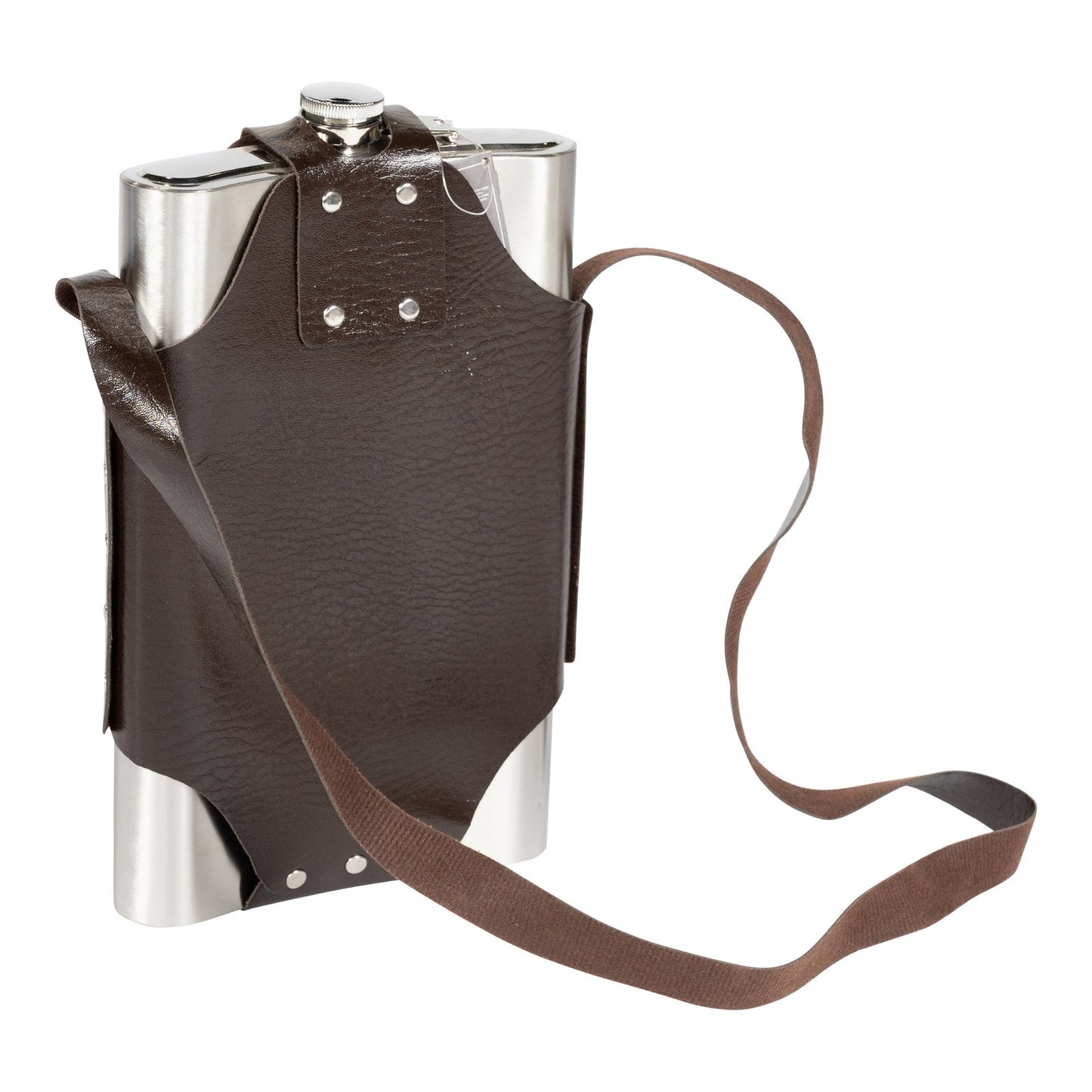 Jumbo Metal Hip Flask with Leather Strap