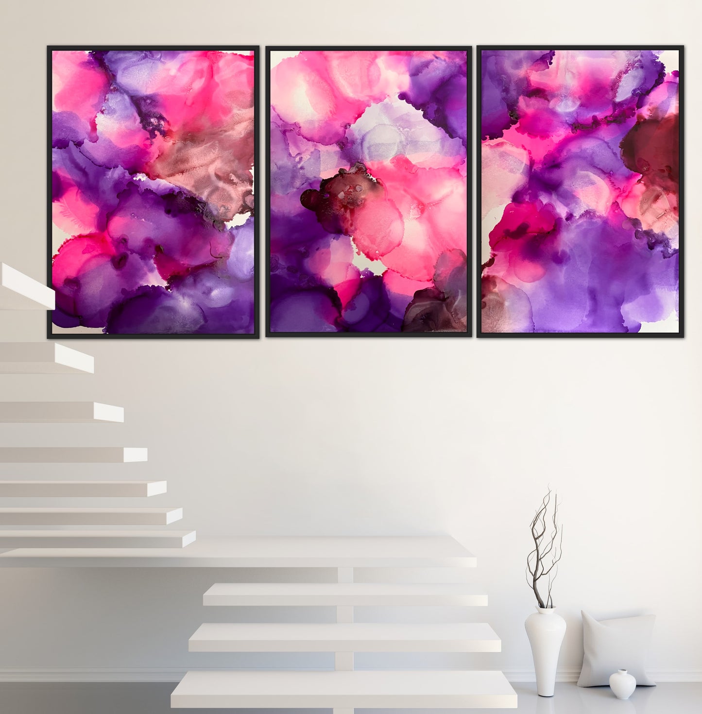 Set of 3, Alcohol Ink Prints, Pinks & Purples Digital Download, 5 PDF's!