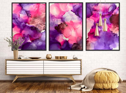 Set of 3, Alcohol Ink Prints, Pinks & Purples Digital Download, 5 PDF's!