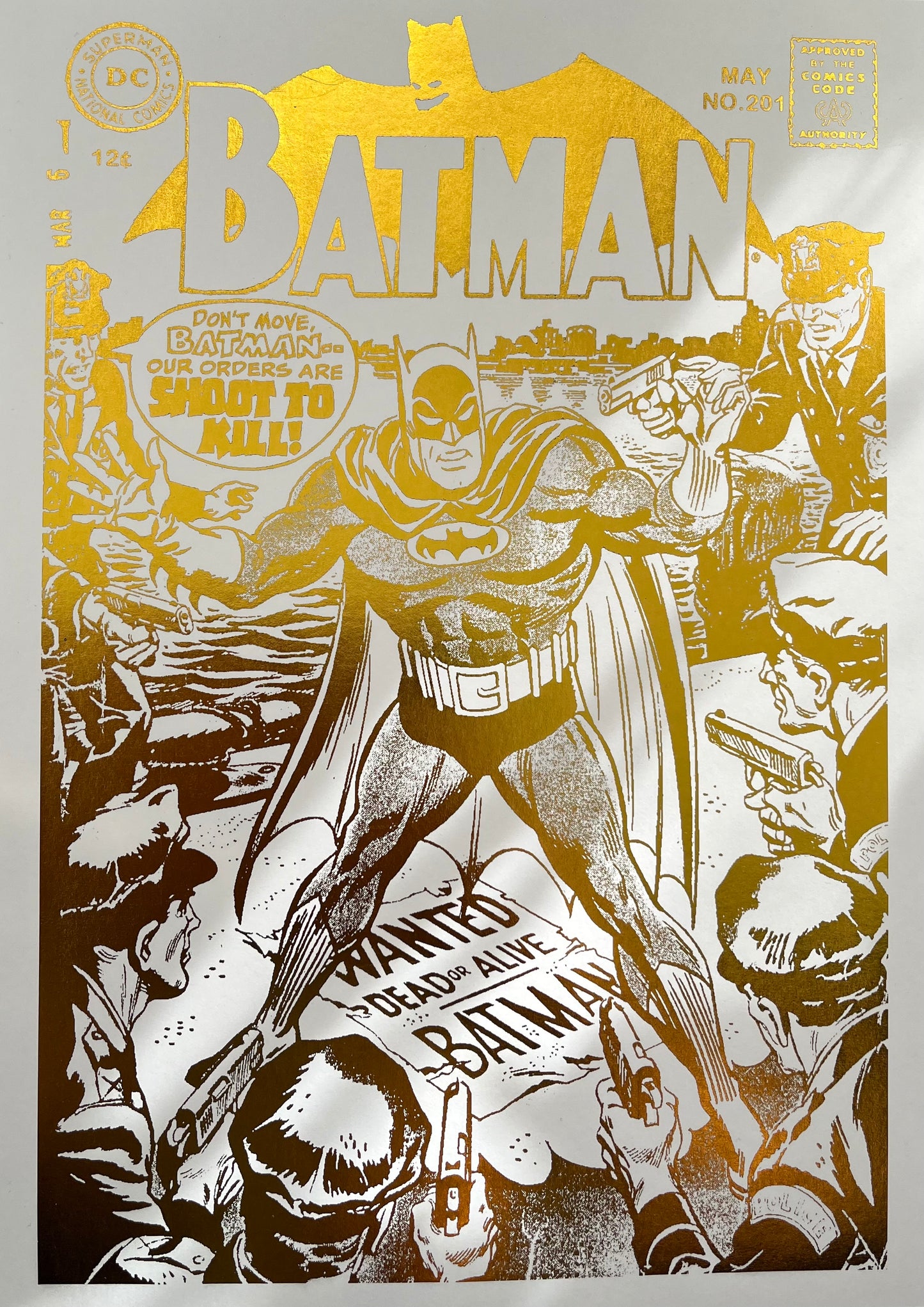 Batman Comic Cover Foil Print Gold