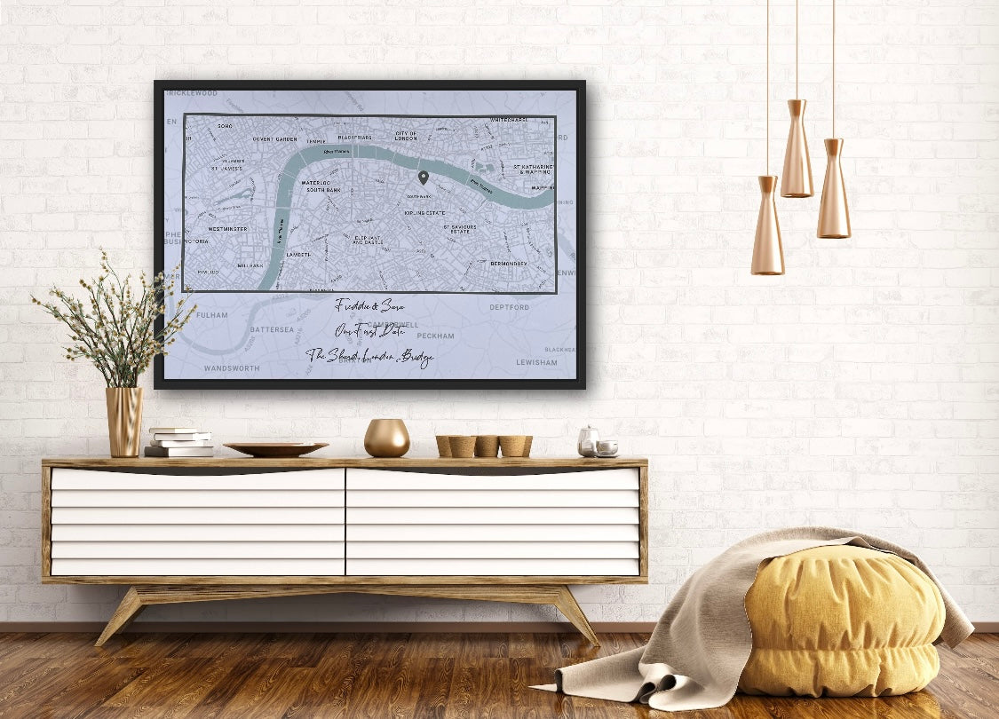 The map features a stunning grey colour scheme, which adds an elegant touch to the design. The main map is showcased in a border, highlighting the location of your first date, along with any significant landmarks or points of interest in the area. The rest of the cardstock features a transparent map in the background, providing a subtle but eye-catching detail.