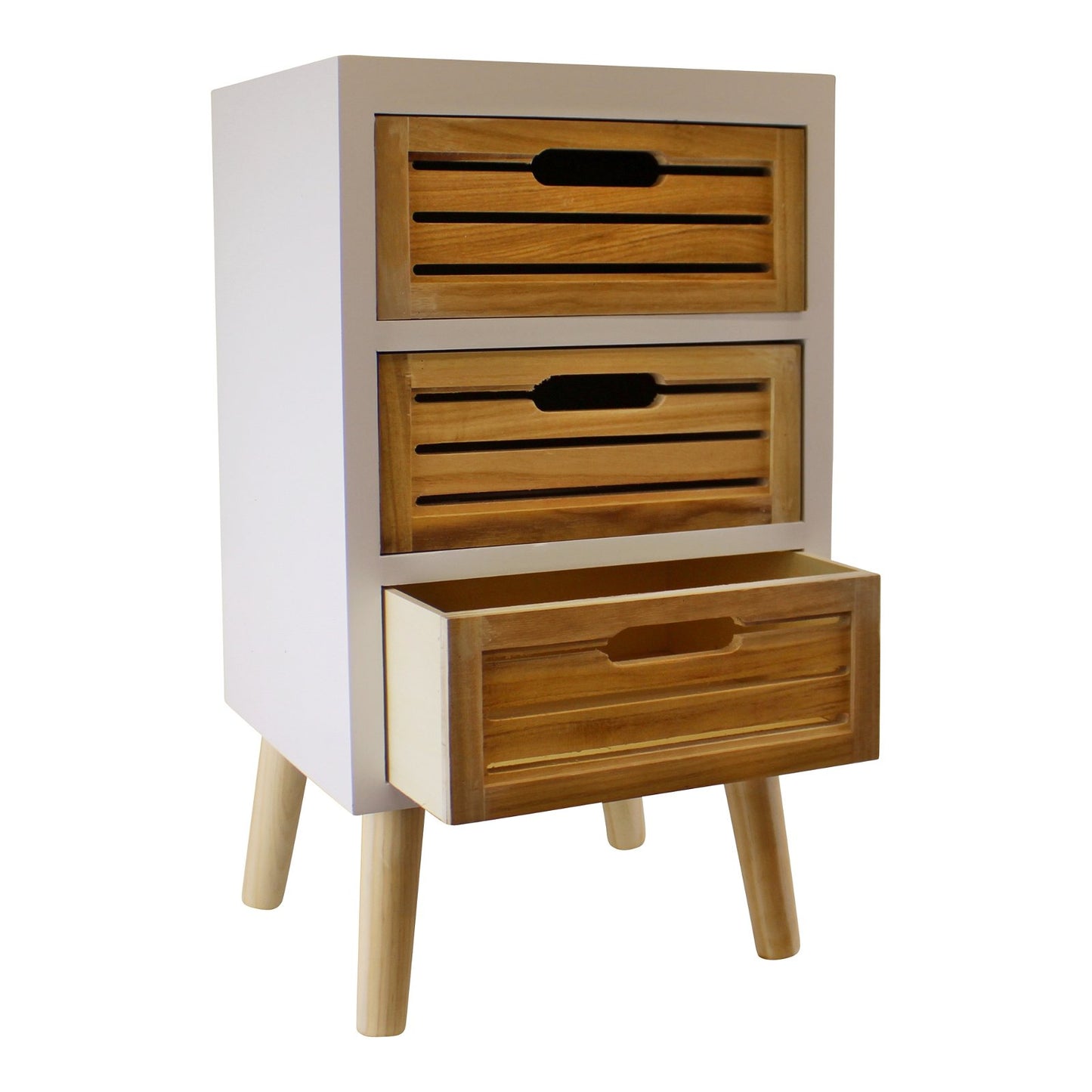 3 Drawer Unit In White With Natural Wooden Drawers With Removable Legs