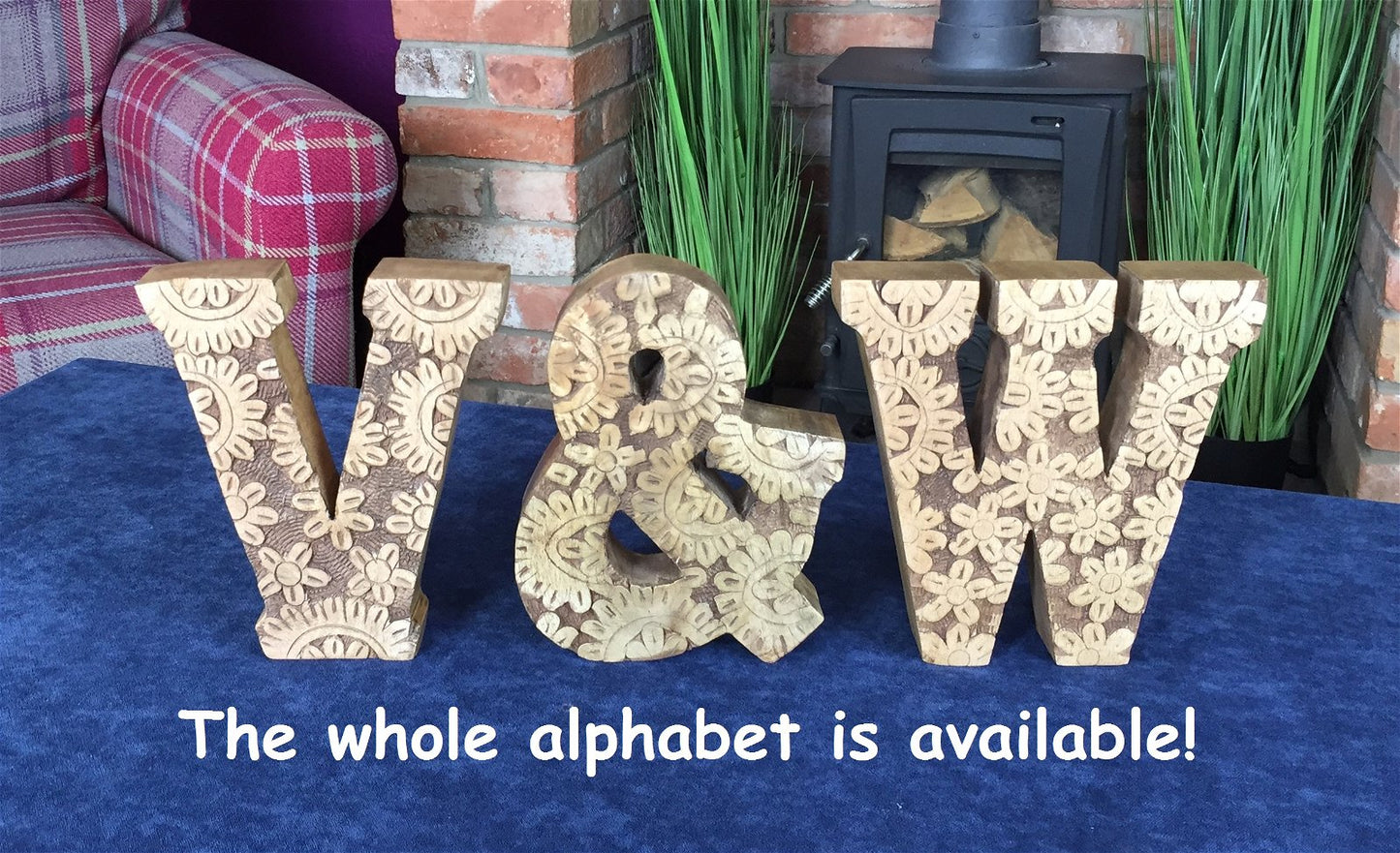 Hand Carved Wooden Flower Letter V