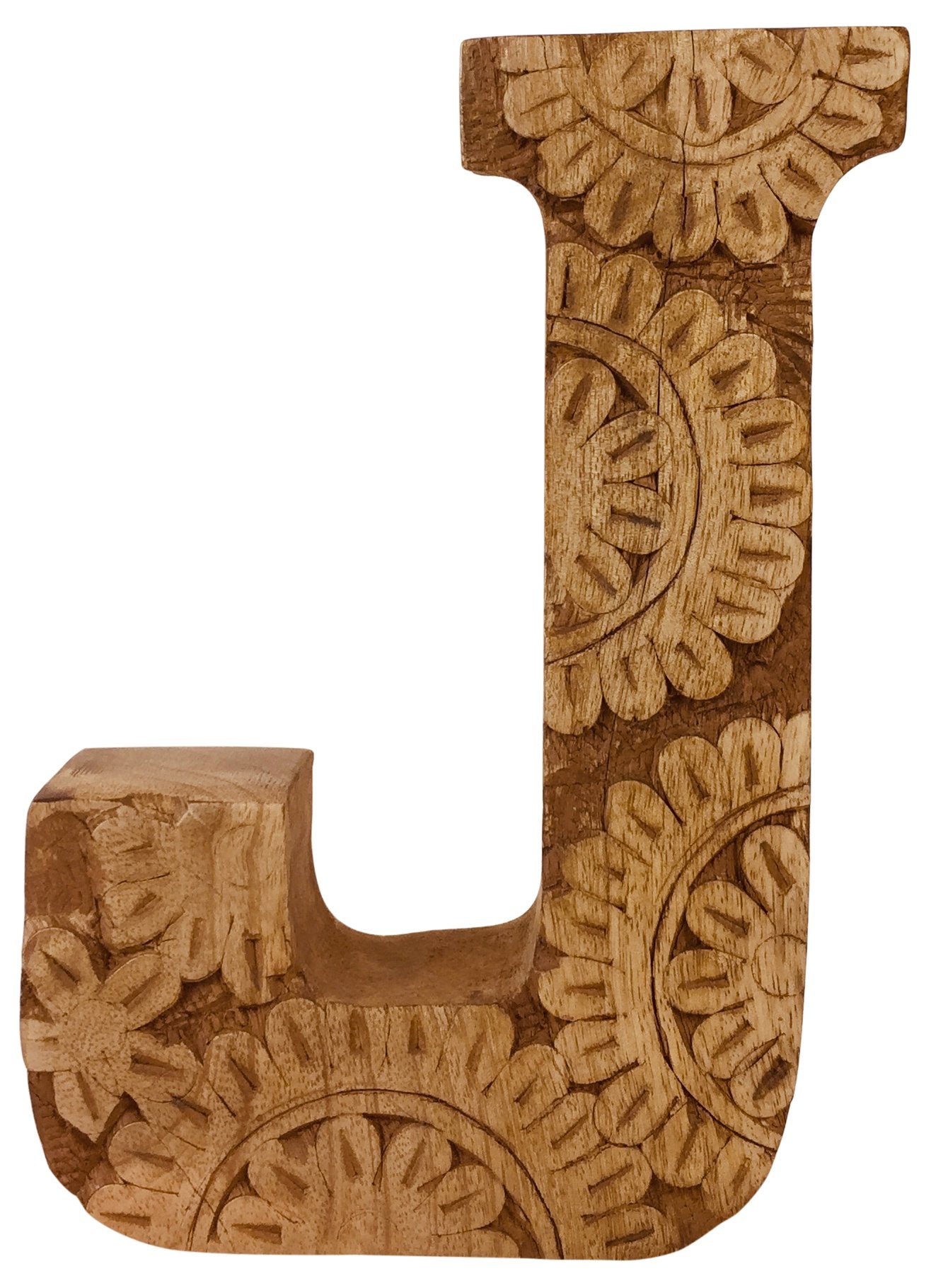 Hand Carved Wooden Flower Letter J