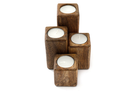 Set of Four Mango Wood Tealight Holders