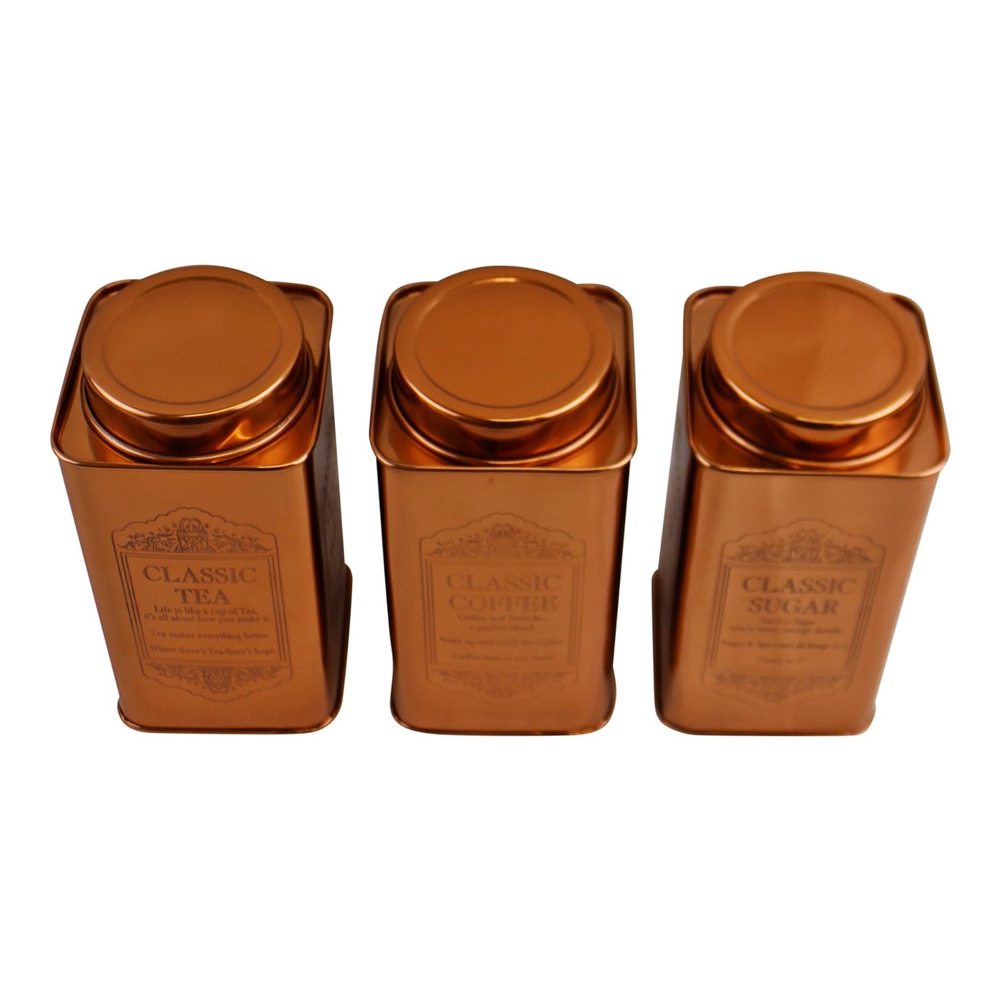 Large Metal Copper Coloured Tea, Coffee & Sugar Storage Tins