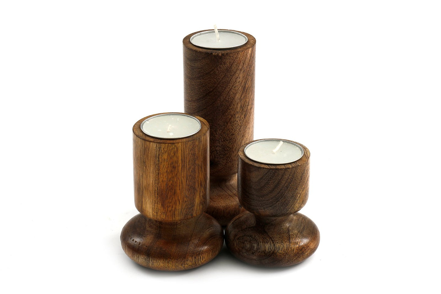 Set of Three Wooden Candlestick or Tea Light Holders