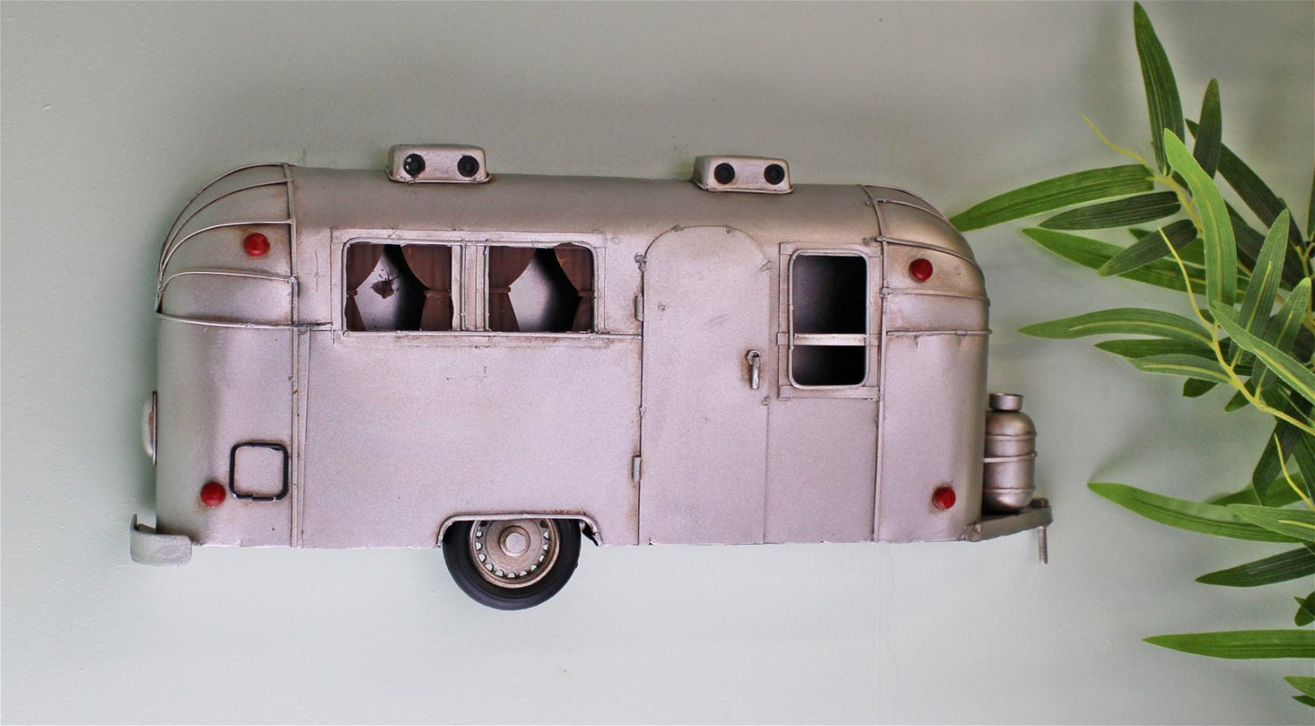 Wall Hanging Silver Metal Camper Decoration