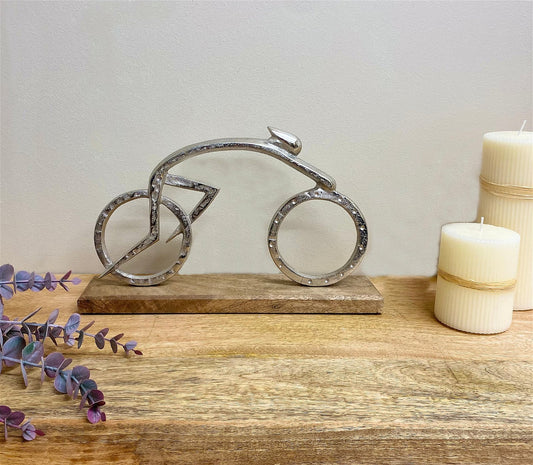 Silver Cyclist on a Wooden Base