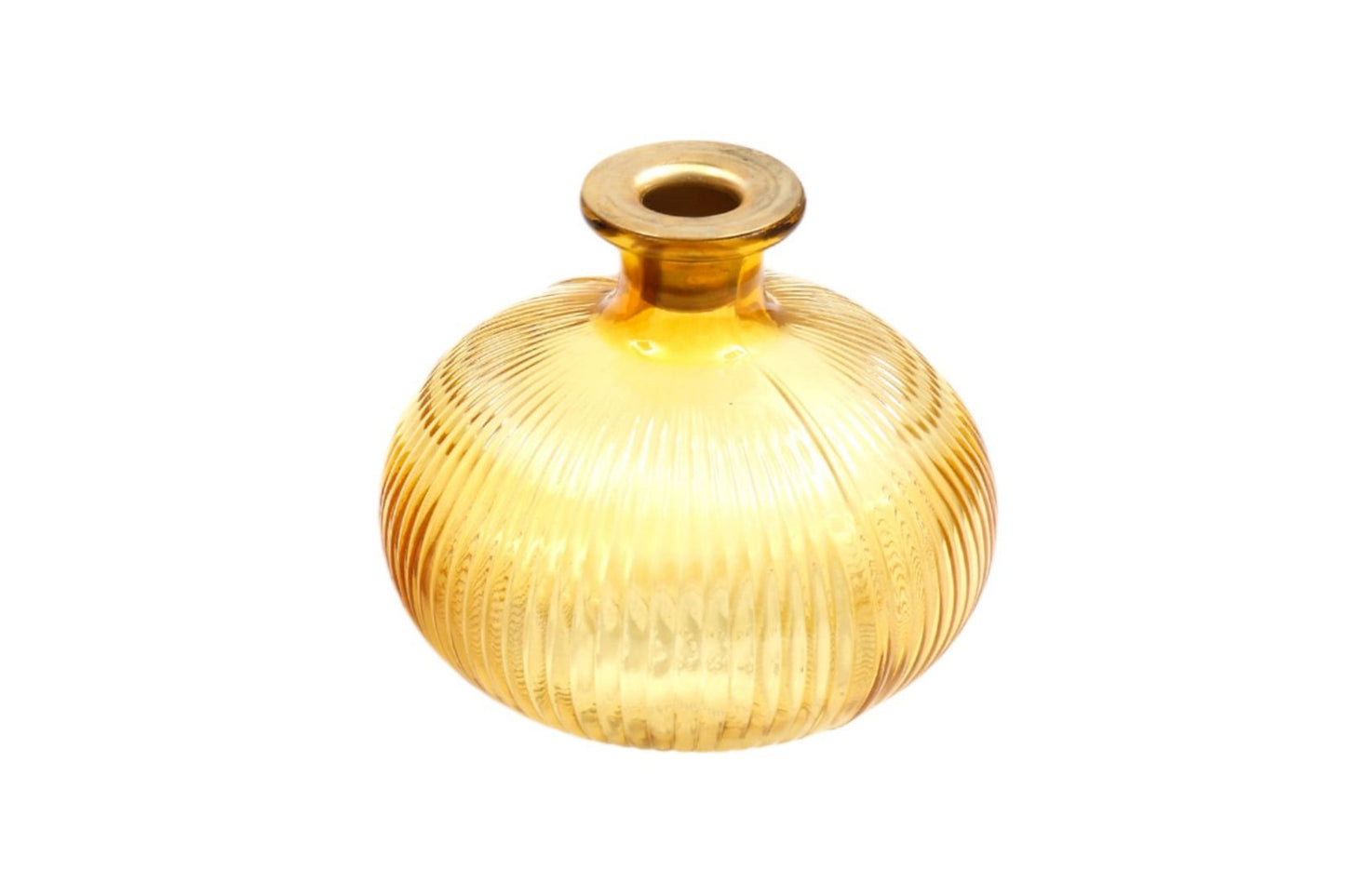 Yellow Ribbed Glass Candle Holder