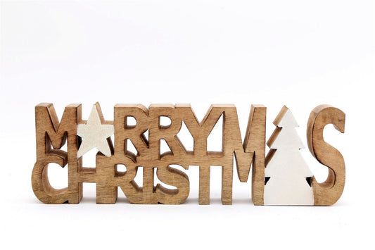 Wooden Carved Merry Christmas Word Ornament