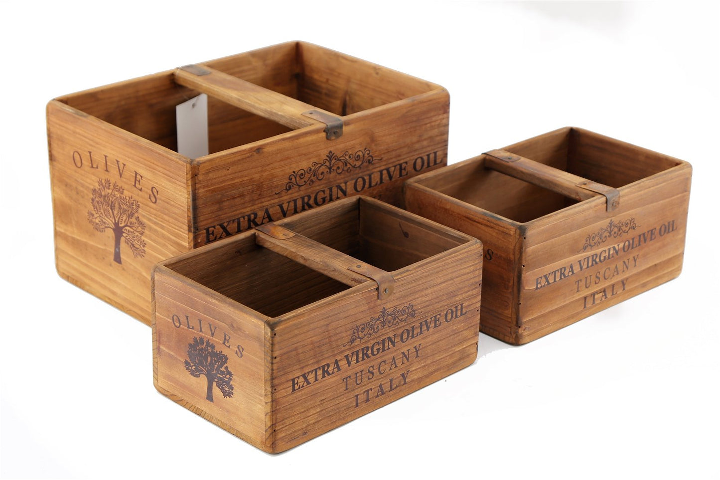 Set of Three Olive Oil' Wooden Crates