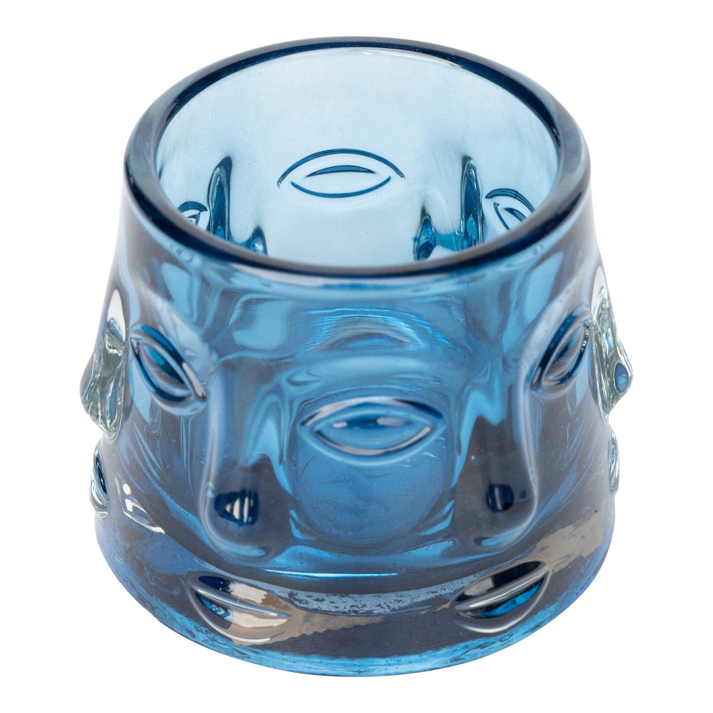 Blue Glass Face Design Candle Holder