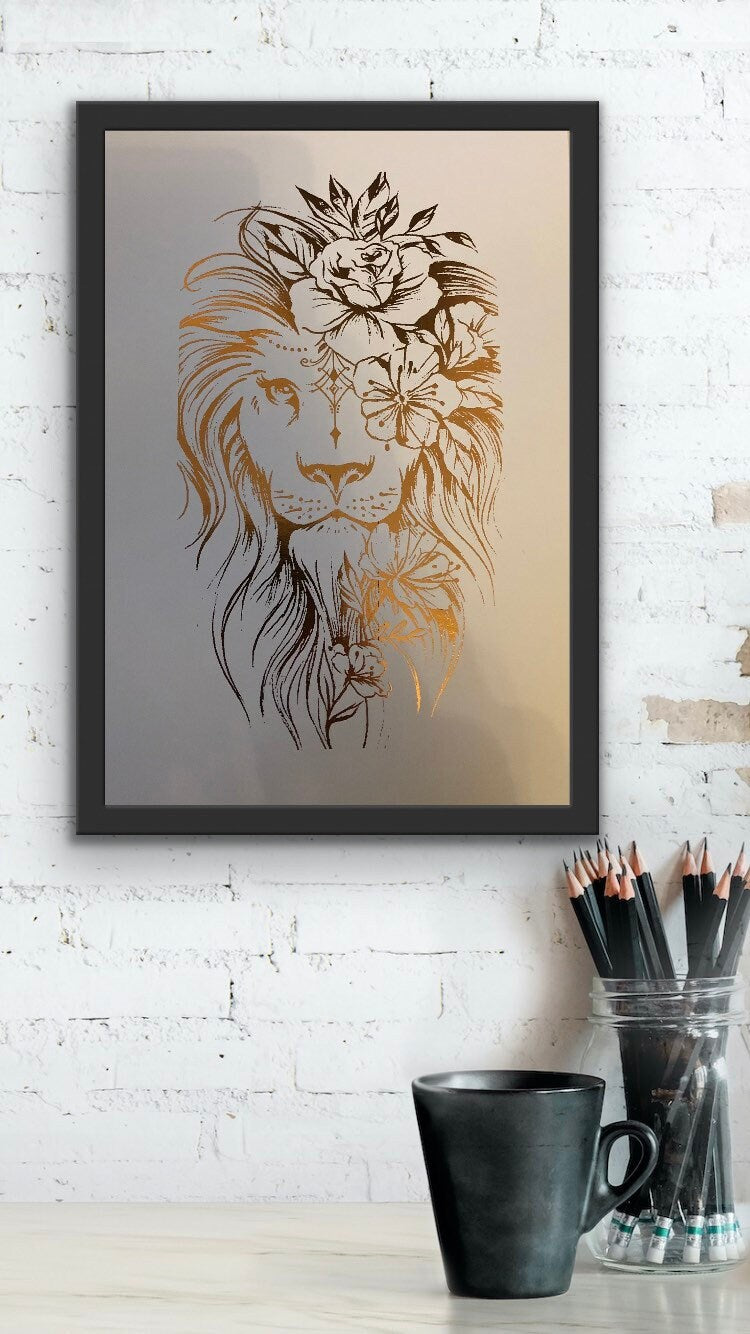 Lion Foil Print White/Rose Gold