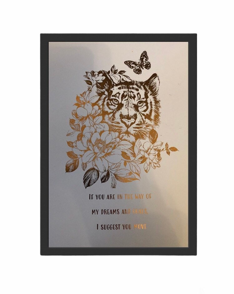 Tiger Quote Foil Print White/Rose Gold