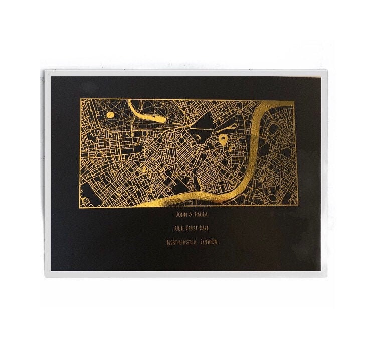 Our First Date Foil Printed Map Black