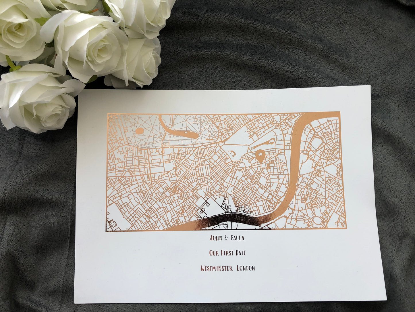 Our First Date Foil Printed Map White