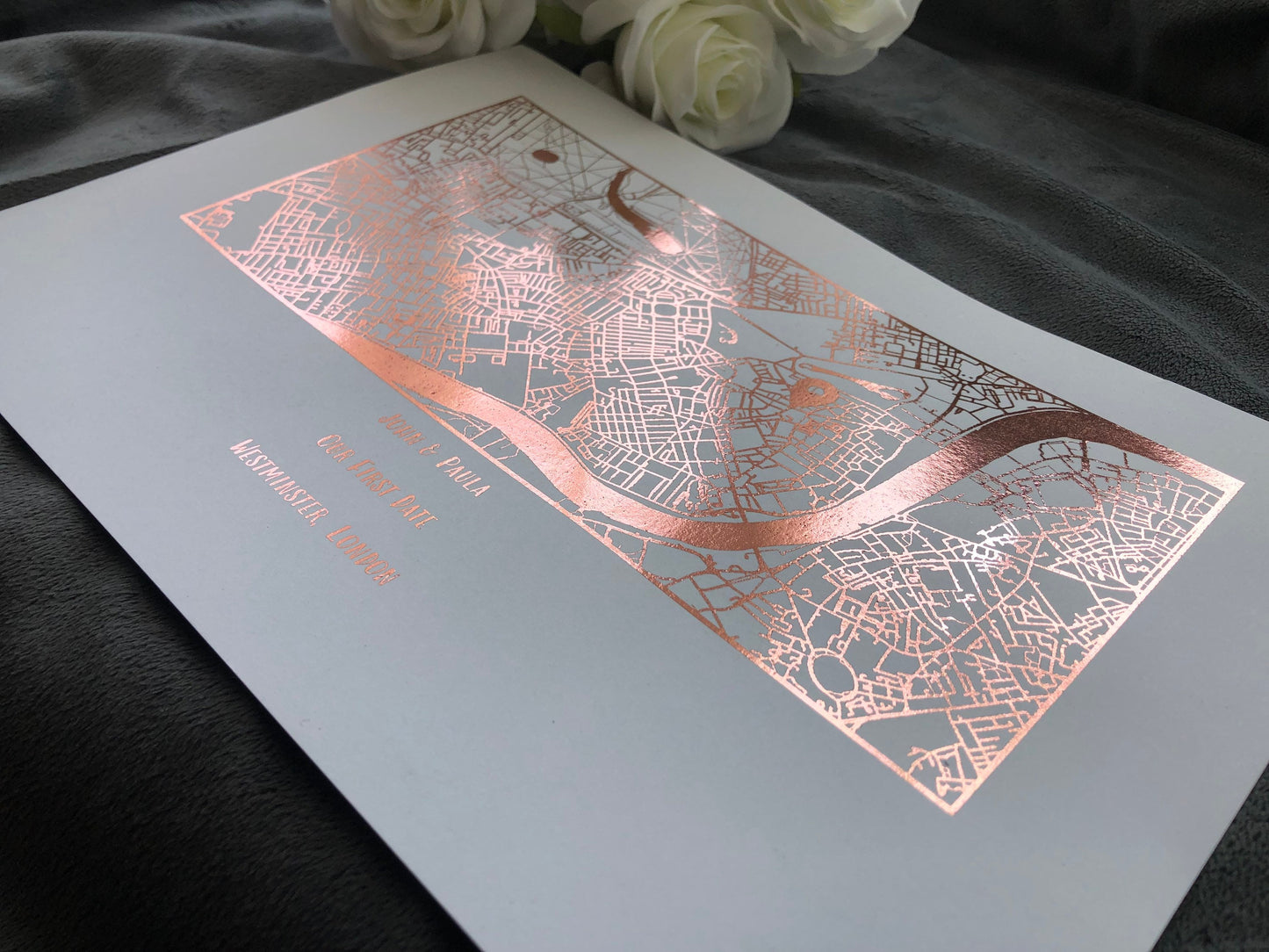 Our First Date Foil Printed Map White