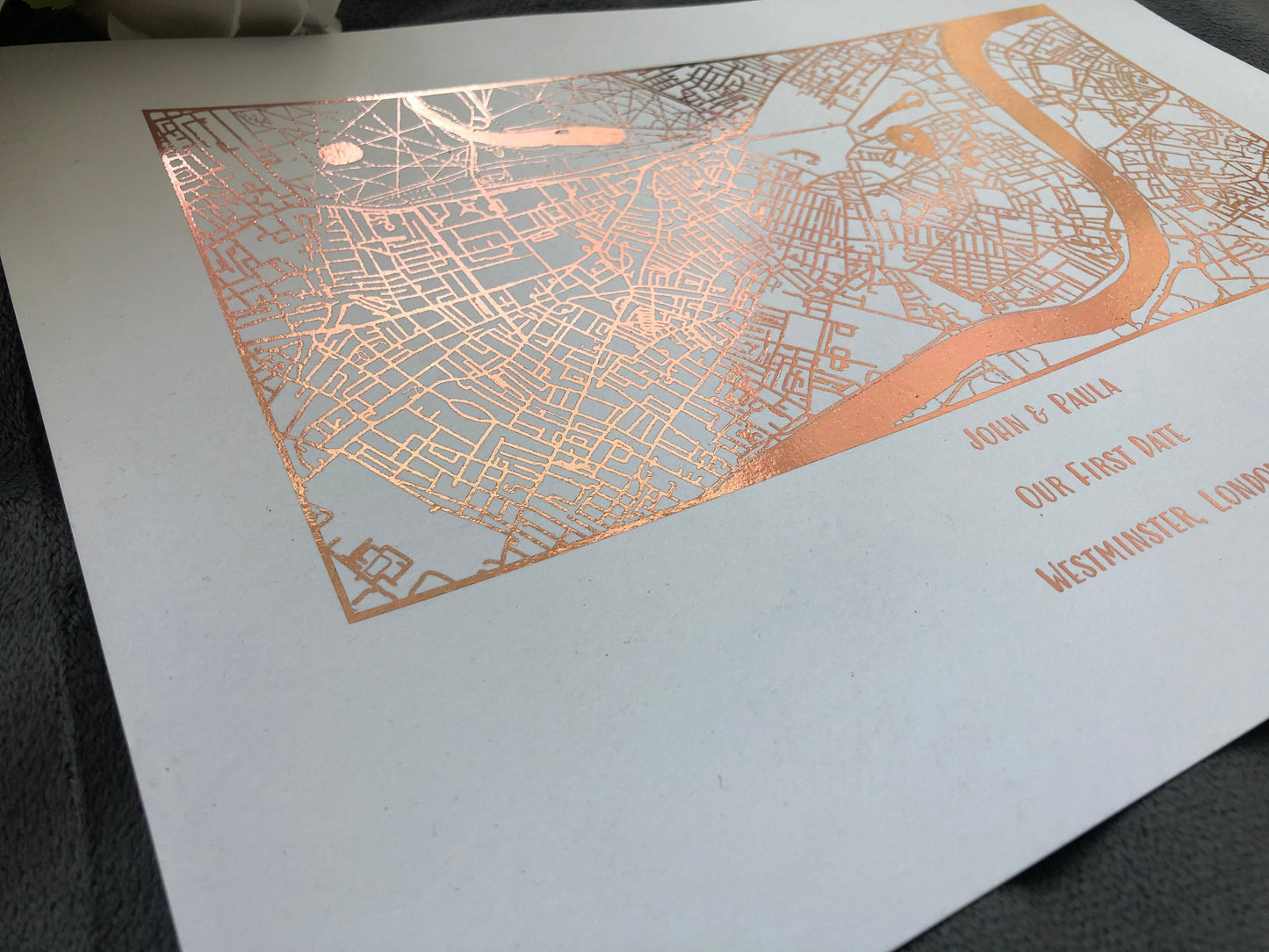 Our First Date Foil Printed Map White