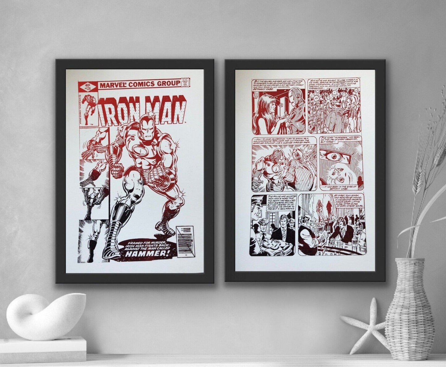 Set of 2 Iron Man Comic Cover & Comic Strip Foil Prints