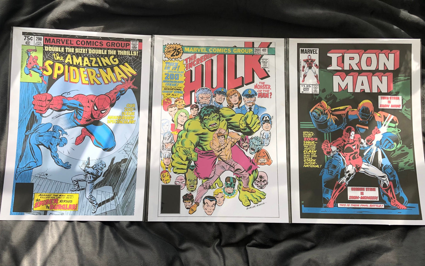 Set of 3, 200th Edition Superhero Comic Cover Prints