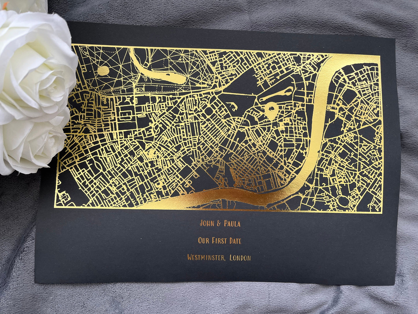 Our First Date Foil Printed Map Black