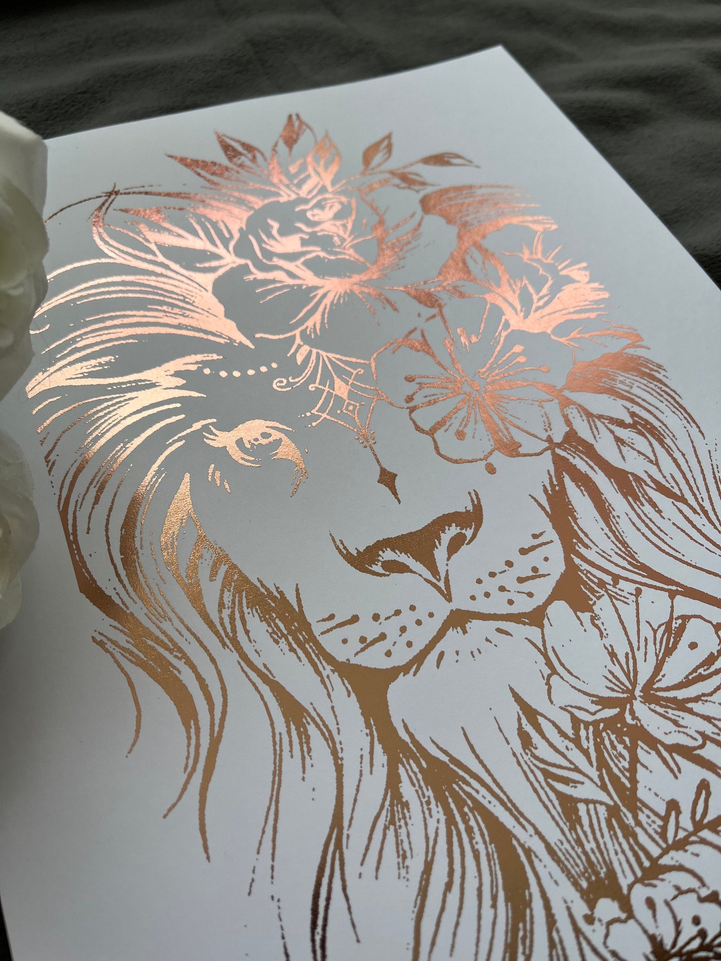 Lion Foil Print White/Rose Gold