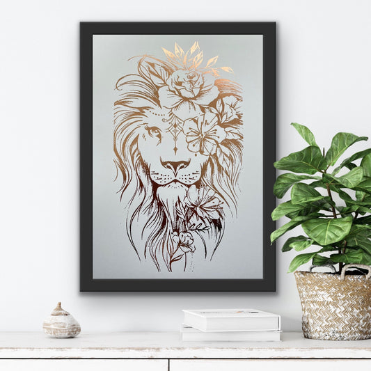 Lion Foil Print White/Rose Gold