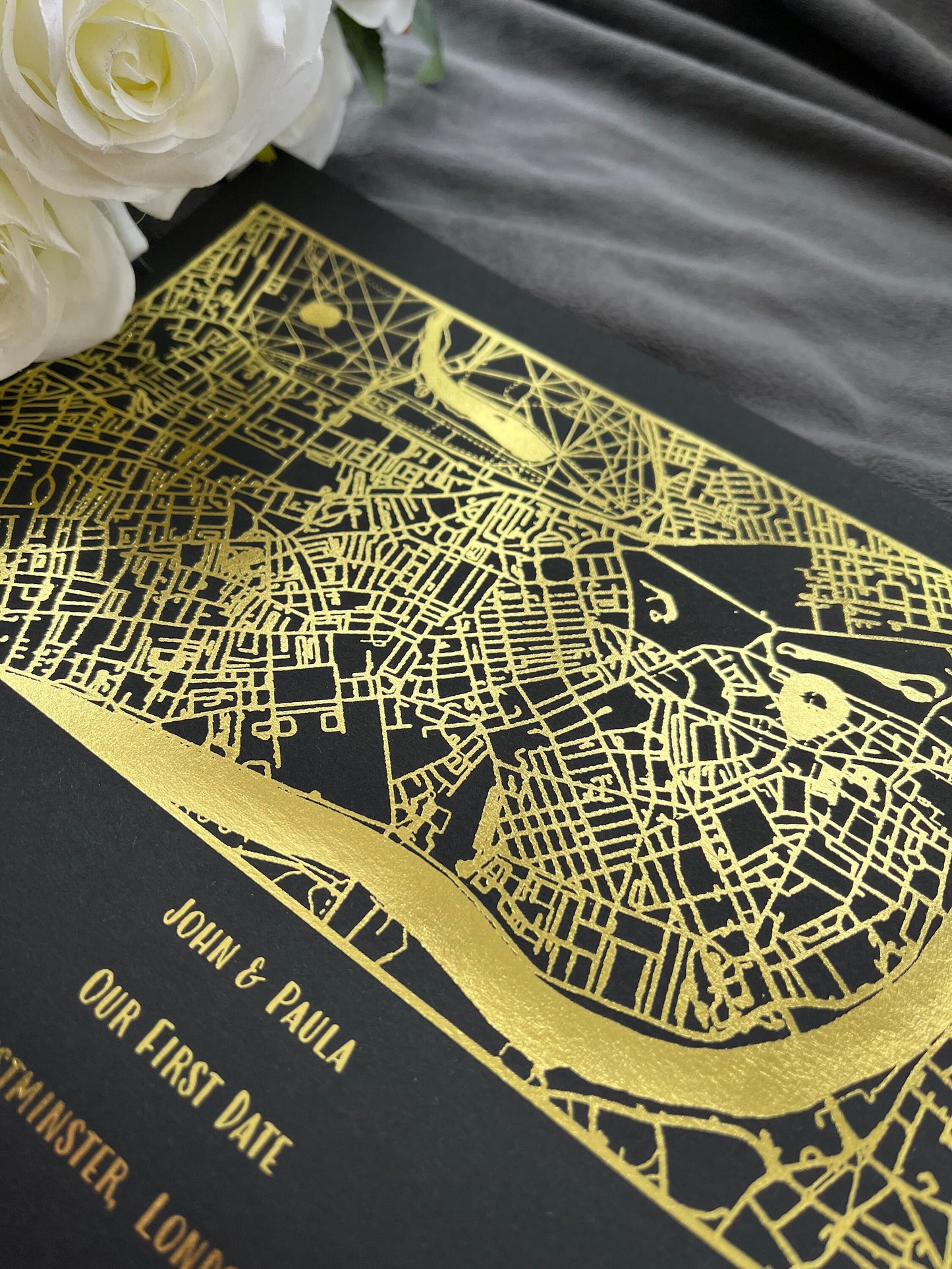 Our First Date Foil Printed Map Black