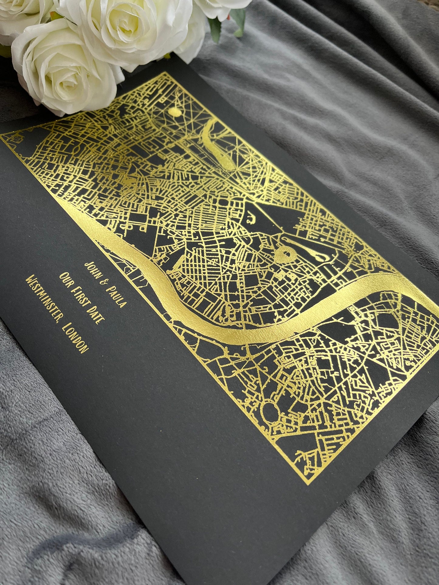 Our First Date Foil Printed Map Black