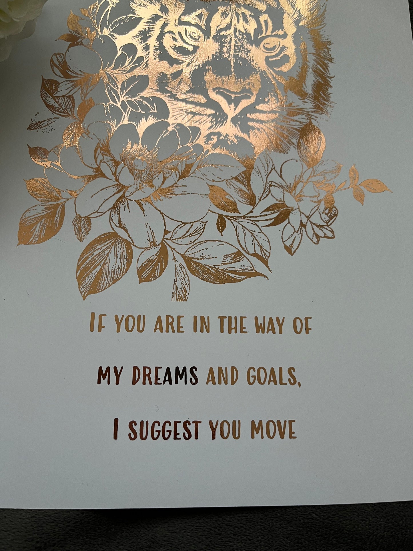 Tiger Quote Foil Print White/Rose Gold