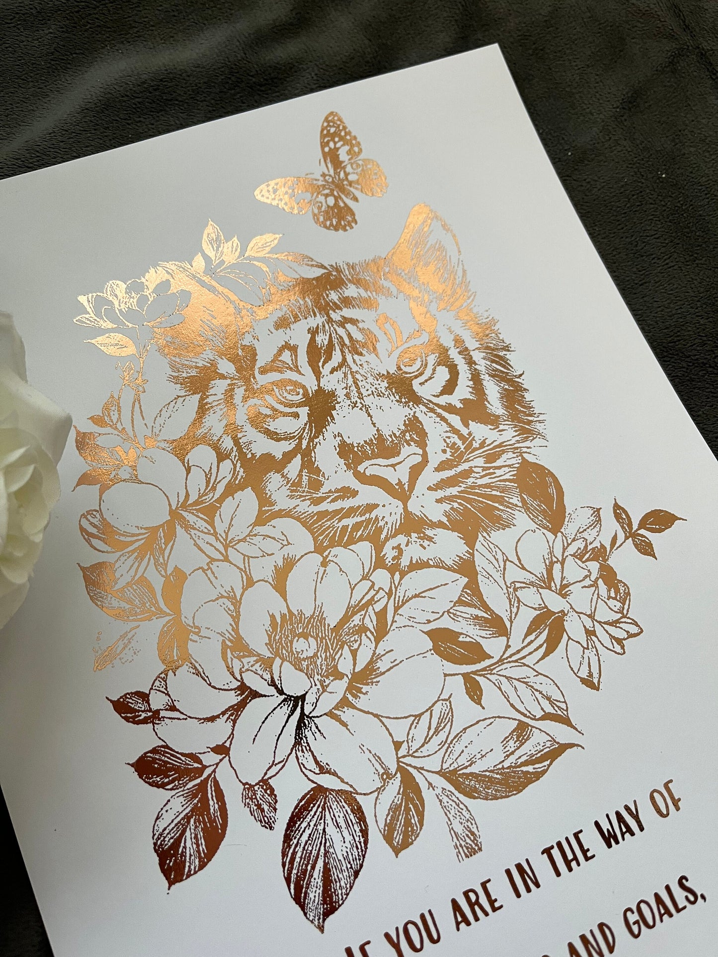 Tiger Quote Foil Print White/Rose Gold