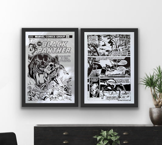 Set of 2 Black Panther Comic Cover & Comic Strip Foil Print