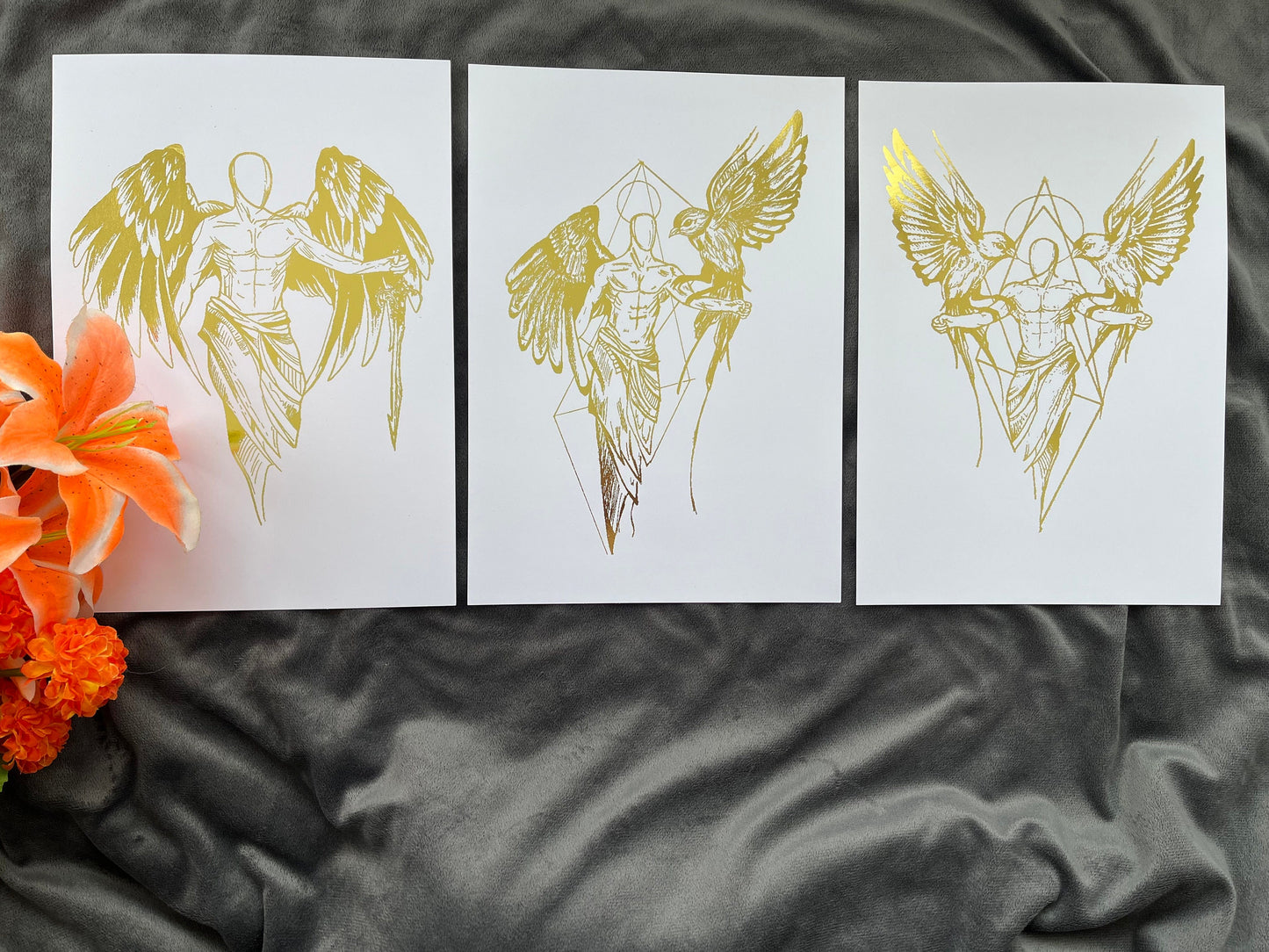 Set of 3 Male Angel Foil Prints