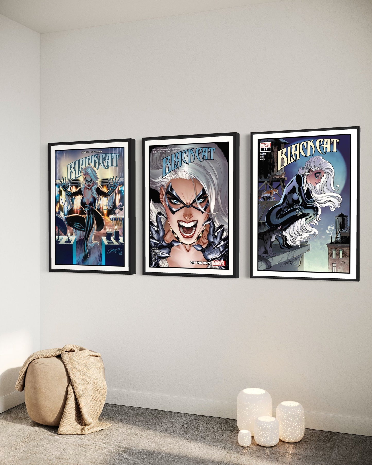 Set of 3 Black Cat Comic Cover Prints