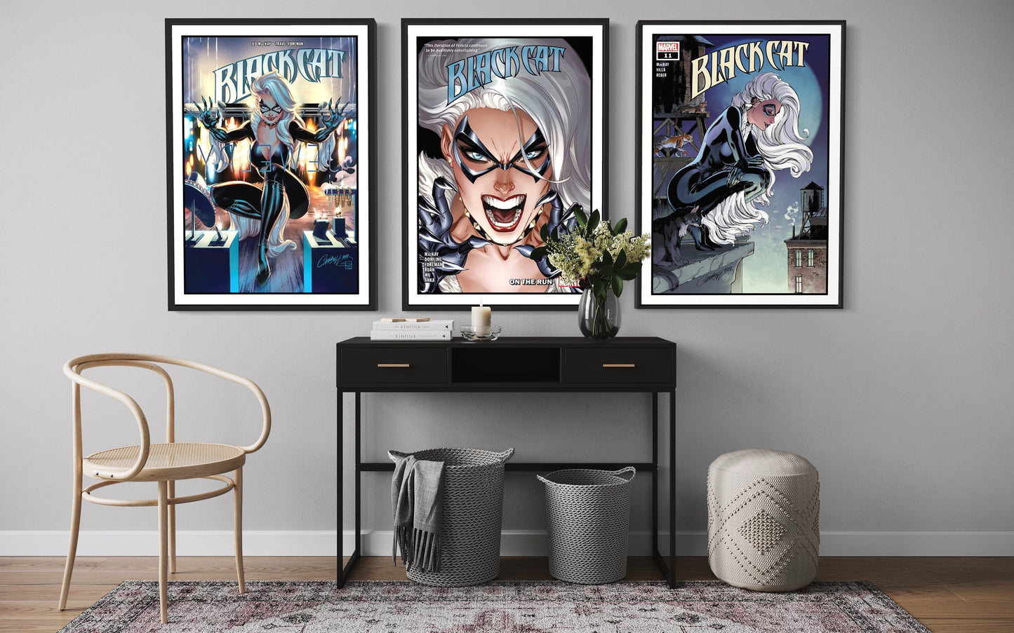 Set of 3 Black Cat Comic Cover Prints