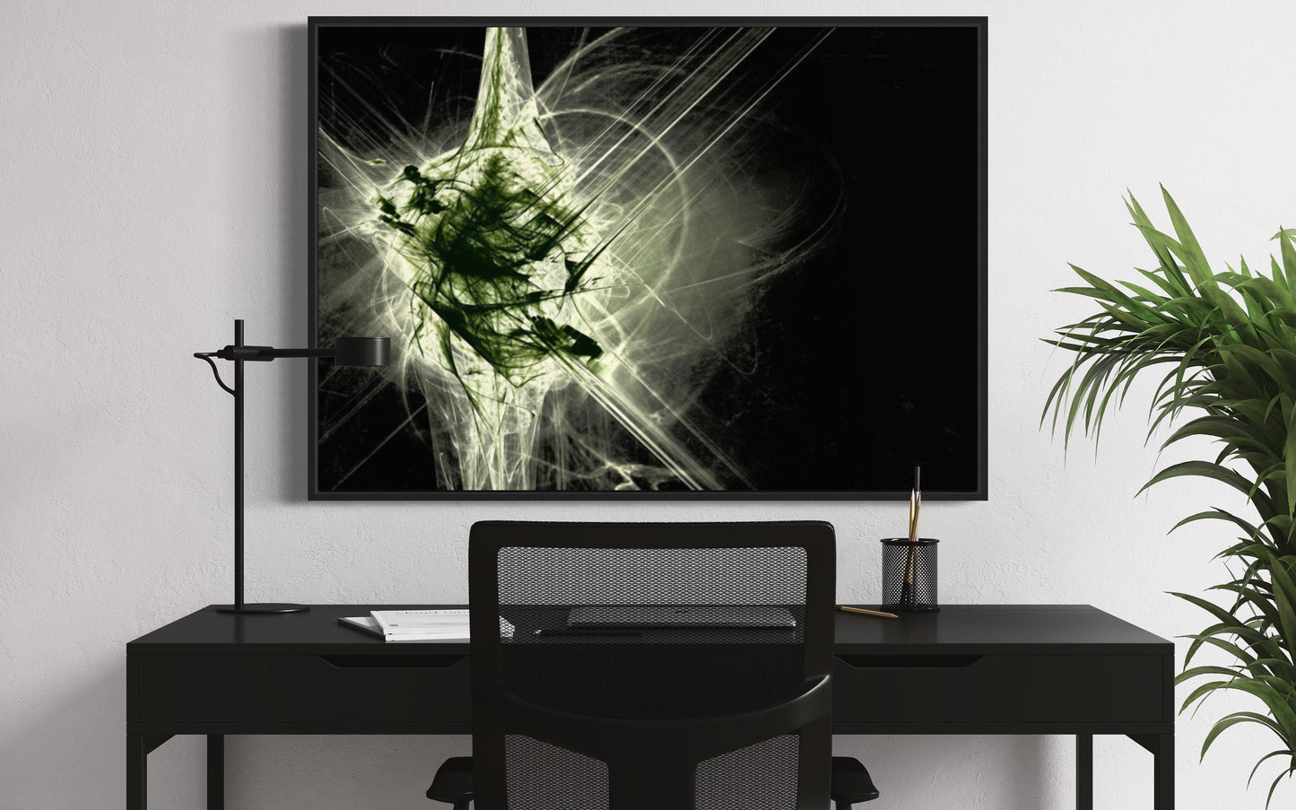 Long Exposure Light Print, Black Green & White Digital Download